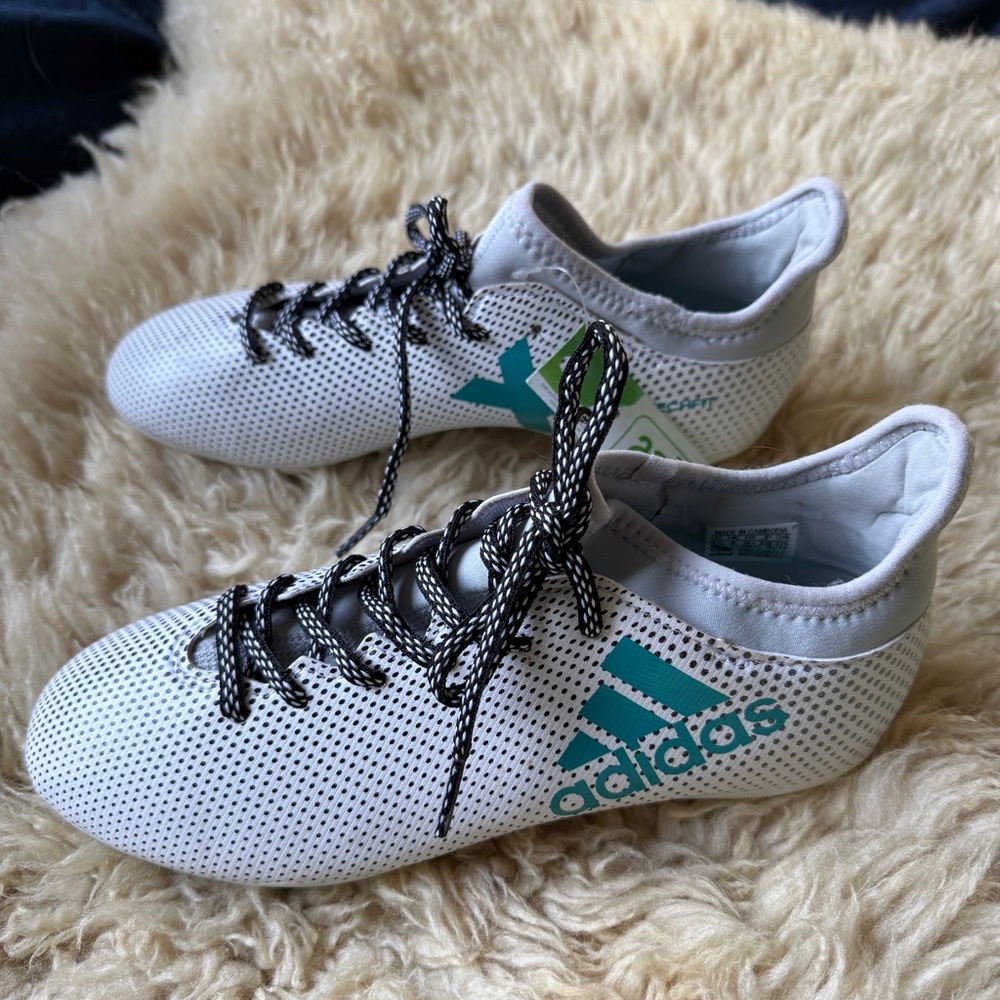 NWT Adidas Youth X 17.3 FG Soccer Cleat - White/EnergyBlue/Black 4.5Y - Picture 3 of 7